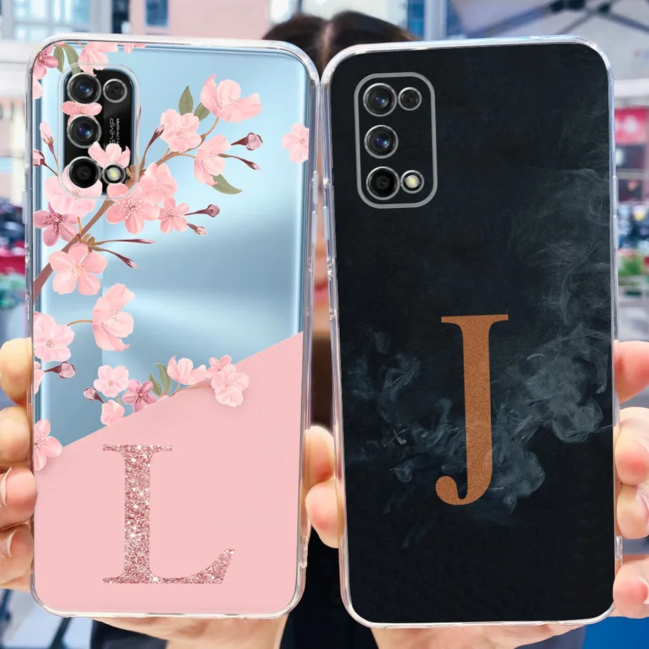 For Realme 7 Pro Case RMX2170 Silicone Cover Fashion Flower Letters Clear TPU Soft Funda For OPPO Realme 7 5G Realme7 Pro Bumper