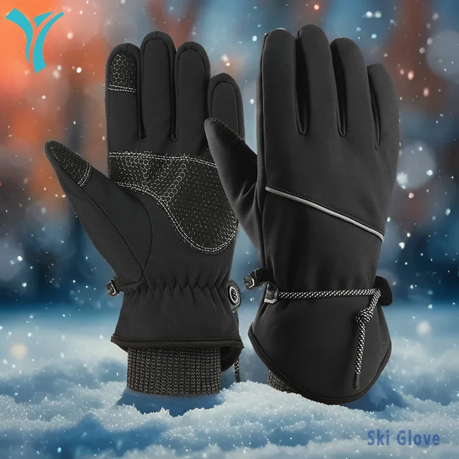 

2024New Ski Gloves 1 Pair,Winter Waterproof Snowboard Snow Thick Wear resistant Cycling Warm Touchscreen Cold Weather Drawstring