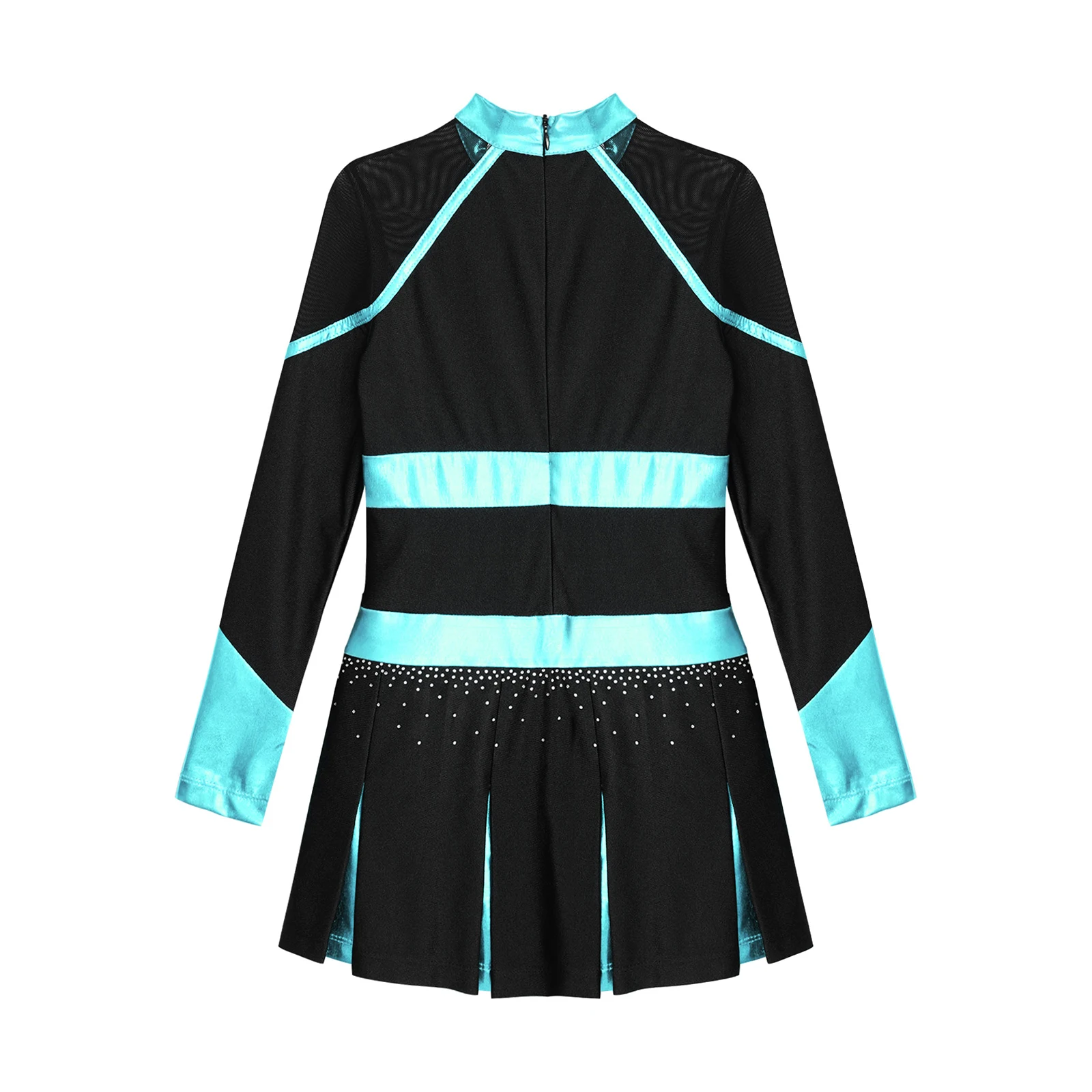 Kids Girls Cheerleader Costume Outfit Rhinestone Long Sleeve Dress Musical Cheerleading Uniform Halloween Party Carnival Cosplay