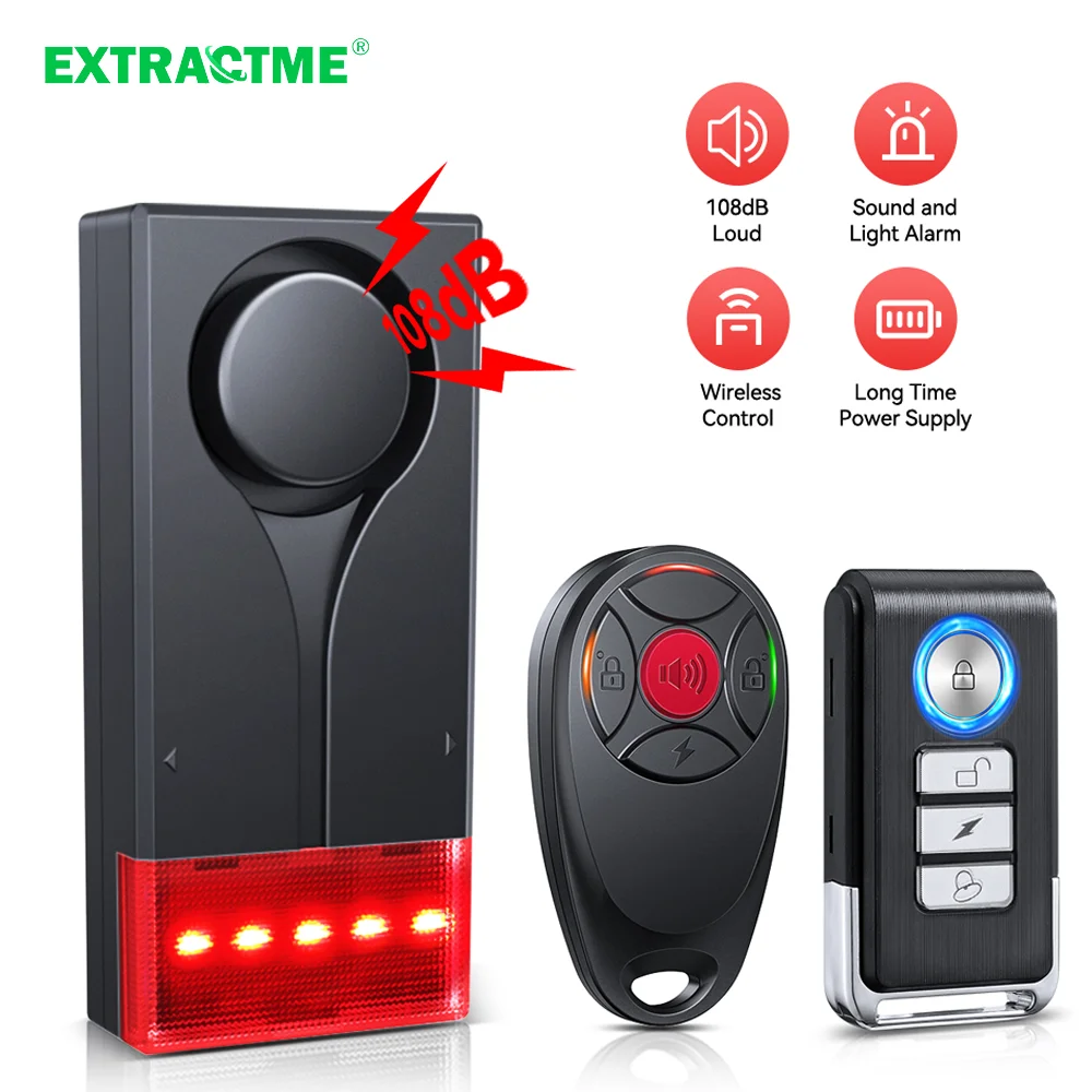 Extractme 108dB Anti-Theft Alarm Wireless Vibration Alarm with Remote Control Door and Window Alarm Car Alarm Security System