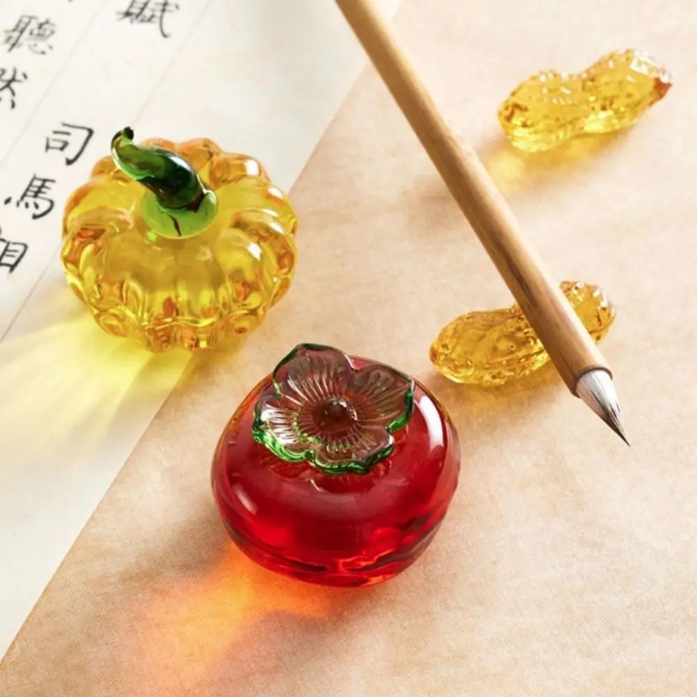 Professional Crystal Glass Paperweight Traditional Writing Pumpkin Persimmon Paperweight Artist Painting Calligraphy Accessories