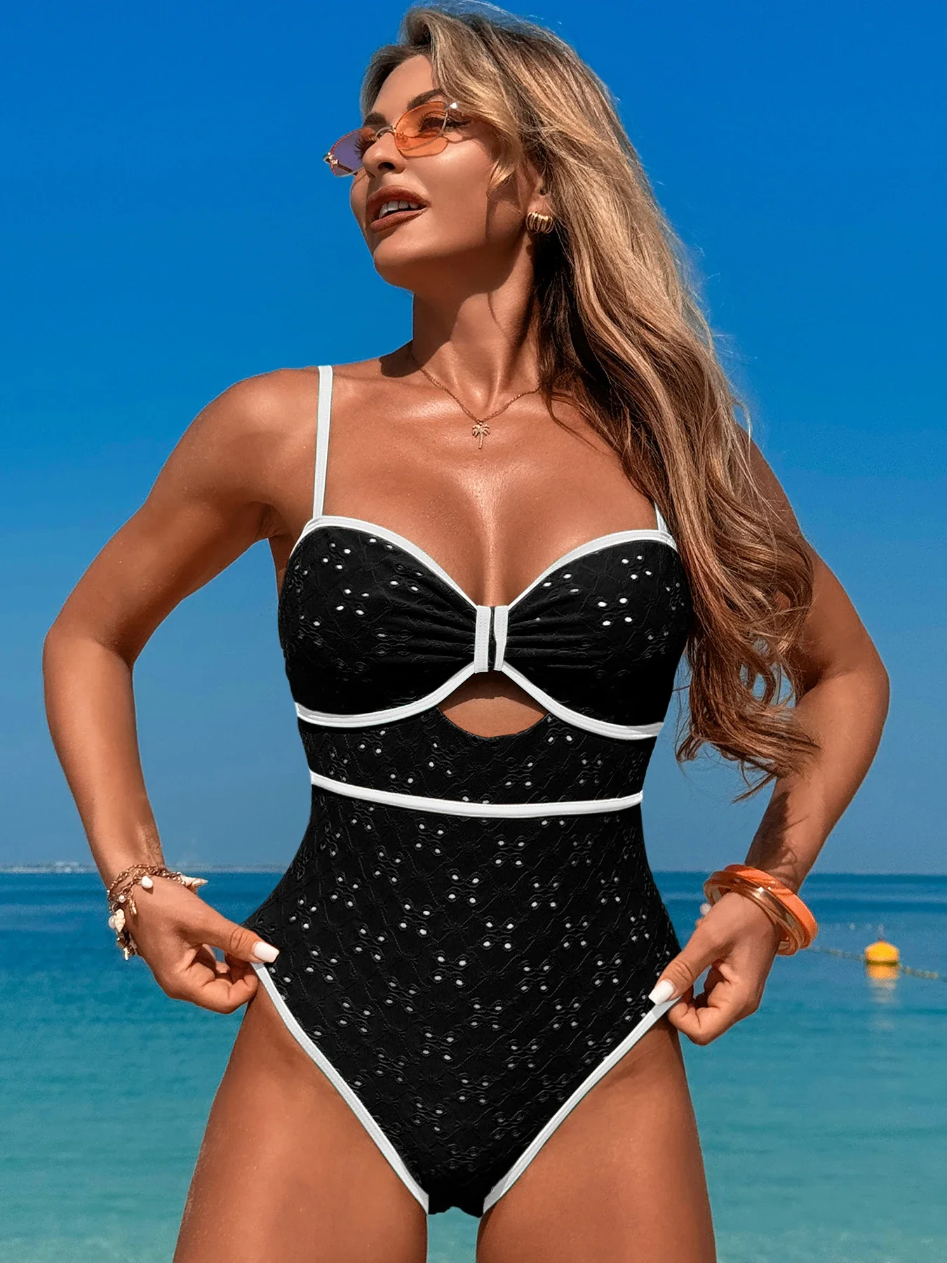 

2025 New Sexy Lace Hollow Out One Piece Swimsuit For Women Push Up Swimwear Female Bodysuit Monokini Brazilian Bathing Suit Swim