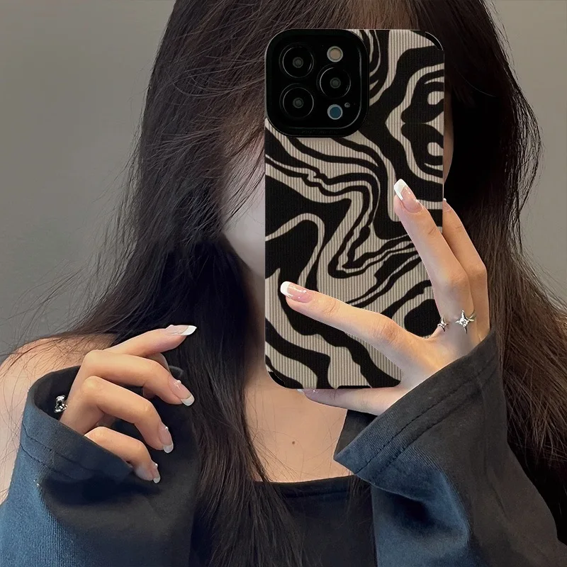 Fashion Black White Zebra Stripe Phone Case For iPhone 15 14 11 12 13 Pro Max 14 15 7 8 Plus X XS Max XR Shockproof Soft Cover