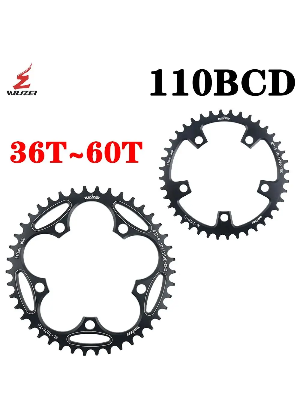 WUZEI 110BCD Rennrad Narrow Wide Kettenblatt 36T 38T 40T 42T 44T 46T 48T 50T 52T 54T 56T 58T 60T 110 BCD Fahrrad Kettenrad