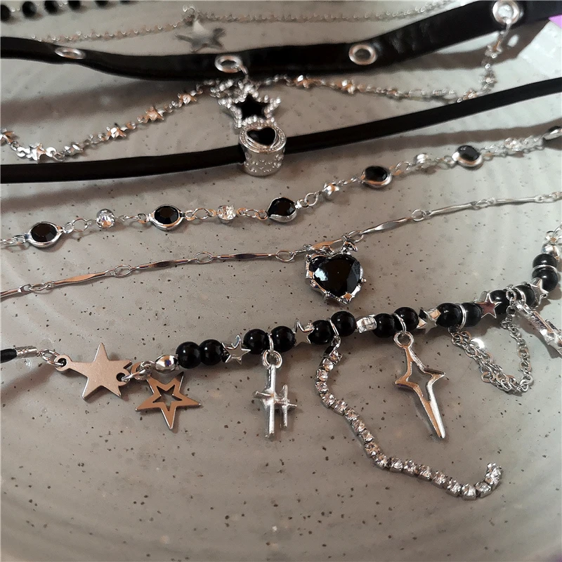 Goth Y2K Vintage schwarzes Herz Stern Anhänger Kette Halsband Charms Halskette für Mädchen Frauen 90er Jahre Grunge ästhetische Accessoires Schmuck – Detail 2