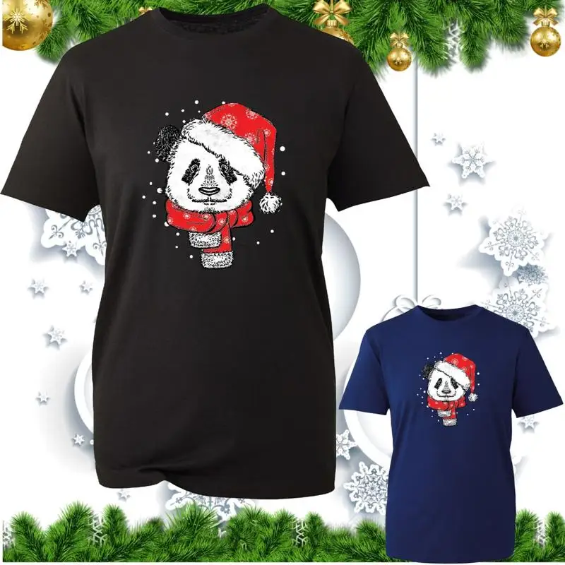 

Christmas Panda T Shirt Santa Hat And Scarf Pandas Bear Xmas Winter Top