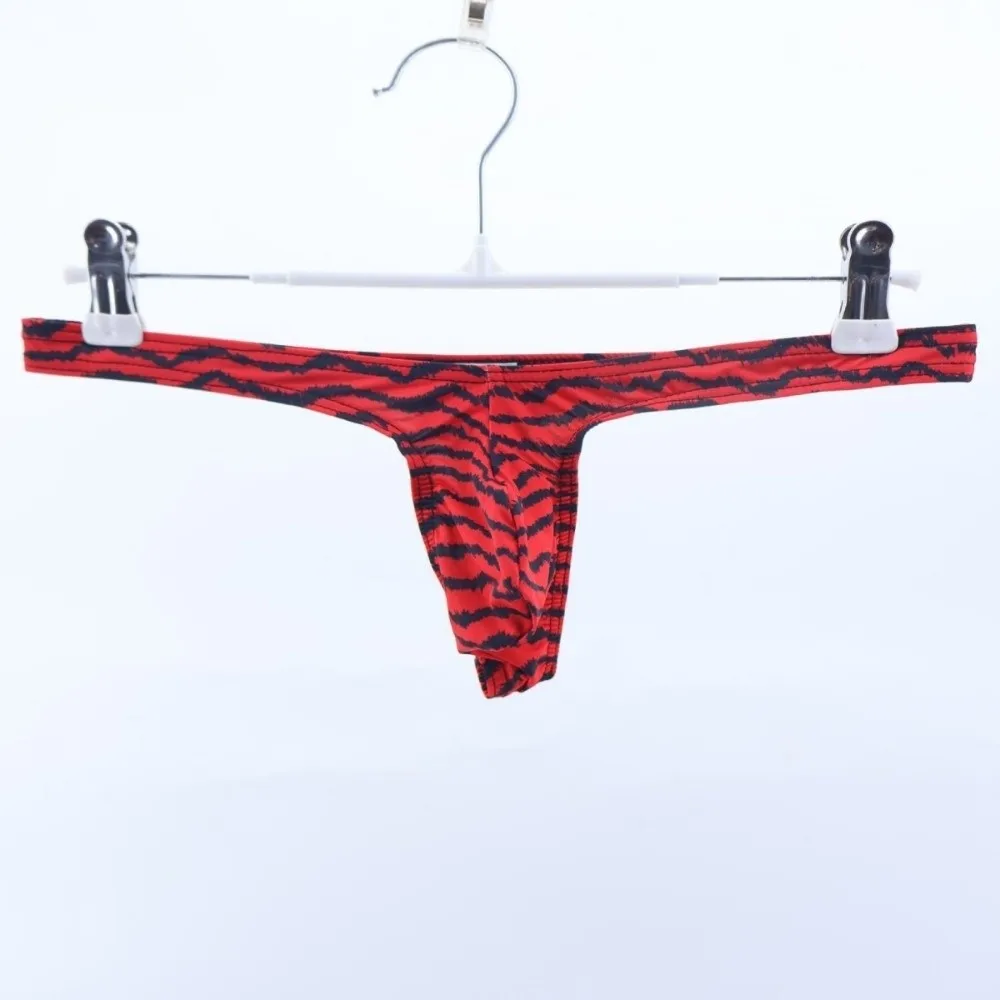 Thin Low Waist Tiger Stripe Thong Bulge Pouch Ice Silk Men Briefs Elastic Lingerie Underwear Fitness