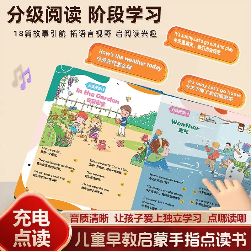 Kids Early Enlightenment Sound Book, Touch Read All-round Language Math English Book for Smooth Preschool to Primary Transition