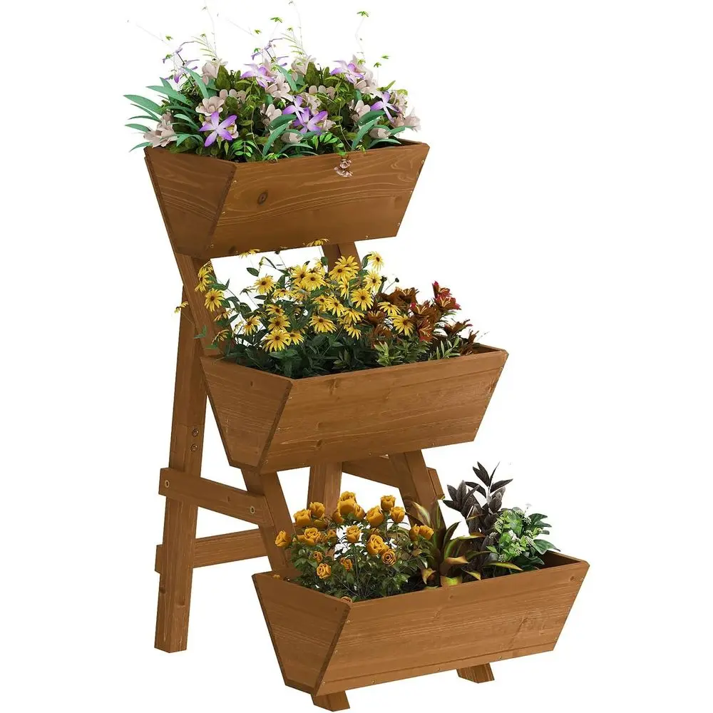 

Трехуровневая деревянная грядка-клумба для овощей, с нижней полкой, подставками для горшков, для выращивания растений в помещении и на улице (коричневая)