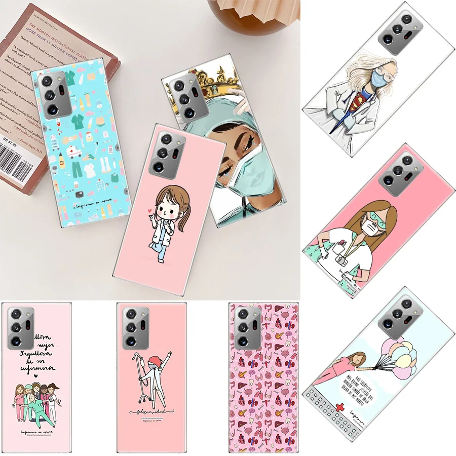 Cartoon Medicine Doctor Nurse Phone Case For Galaxy A15 A25 A35 A55 A05S A70S A50S A40 A30 A20E A20S A10 A90 5G J8 J6 J4 Plus