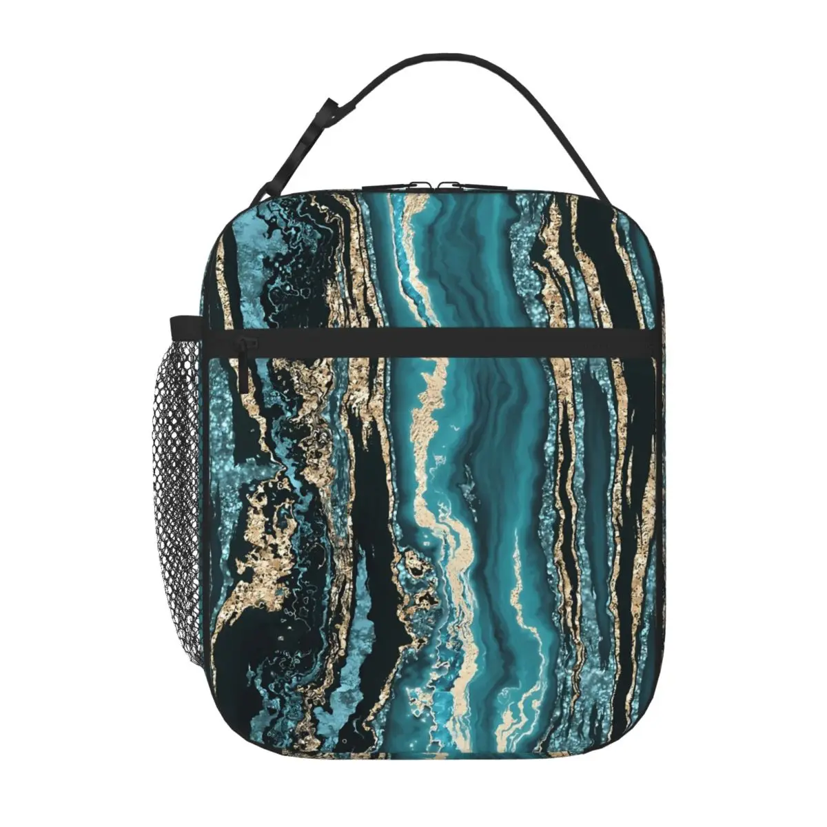 Bestselling Turquoise Gold Sparkling Luxury Handheld Neoprene Lunch Bag Countryside Trip Thermal Food Carrier