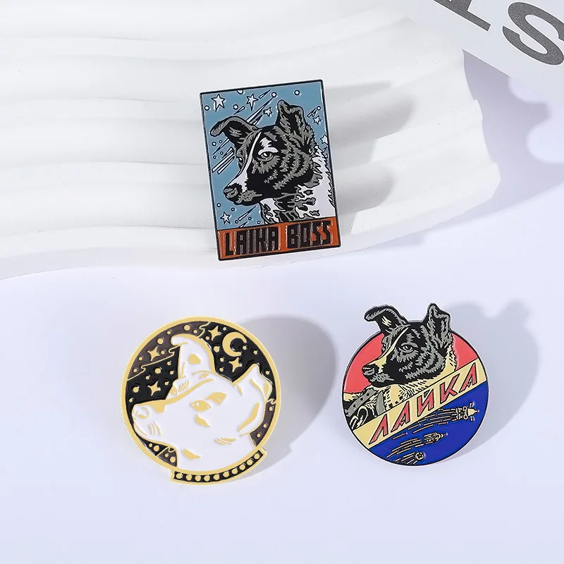 URSS CCCP Space Dogs Laika alfileres esmaltados primer perro espacial broches de recuerdo solapa mochila insignia joyería regalos para amigos