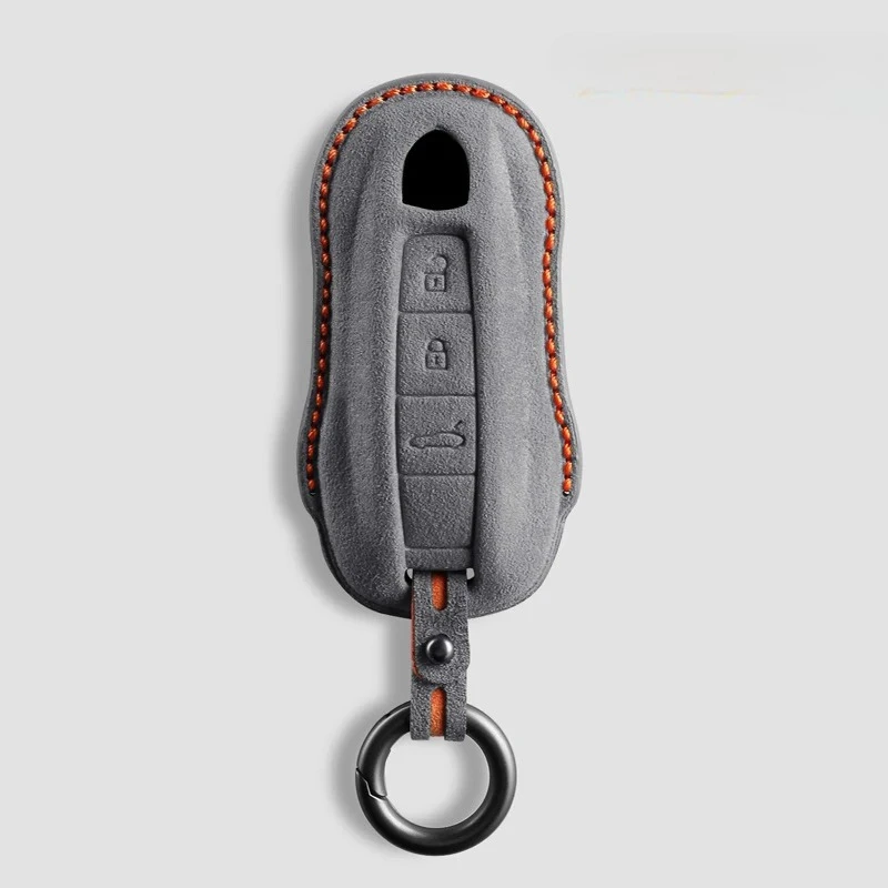 Etui na kluczyk samochodowy z zamszu z 3 przyciskami do Porsche Panamera Cayenne 971 911 9YA Macan Boxster Spyder Carrera Cayman 970 981 991, brelok — 2