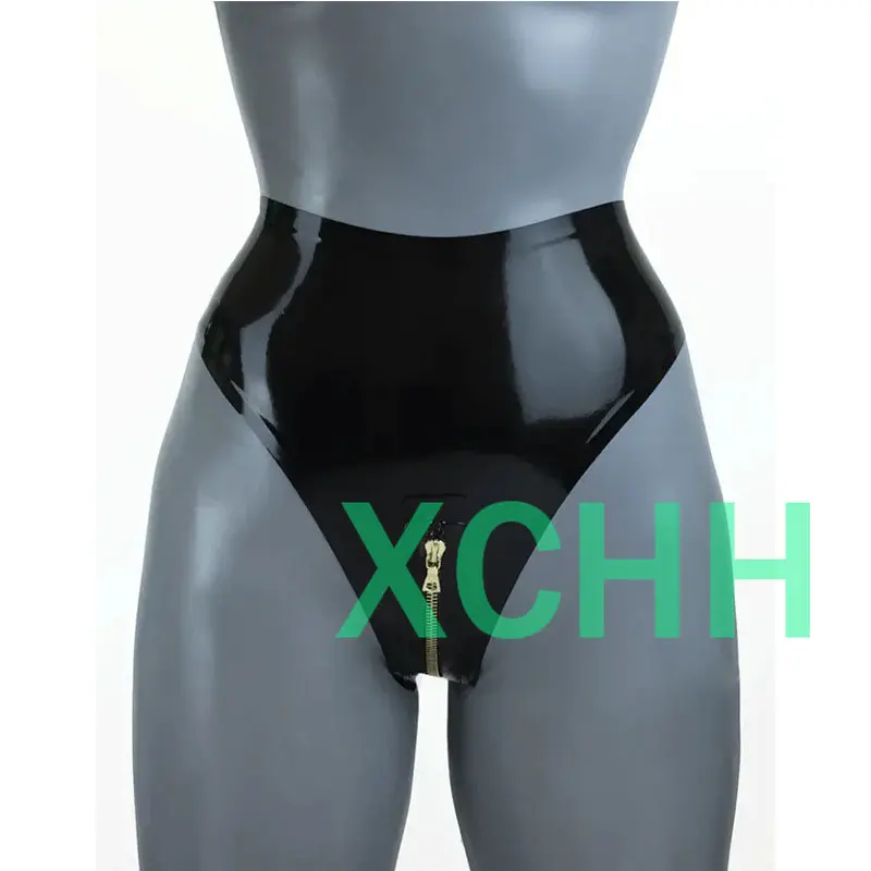 

High Waist Female Latex Briefs Rubber Underwear with Crotch Zip Underpants