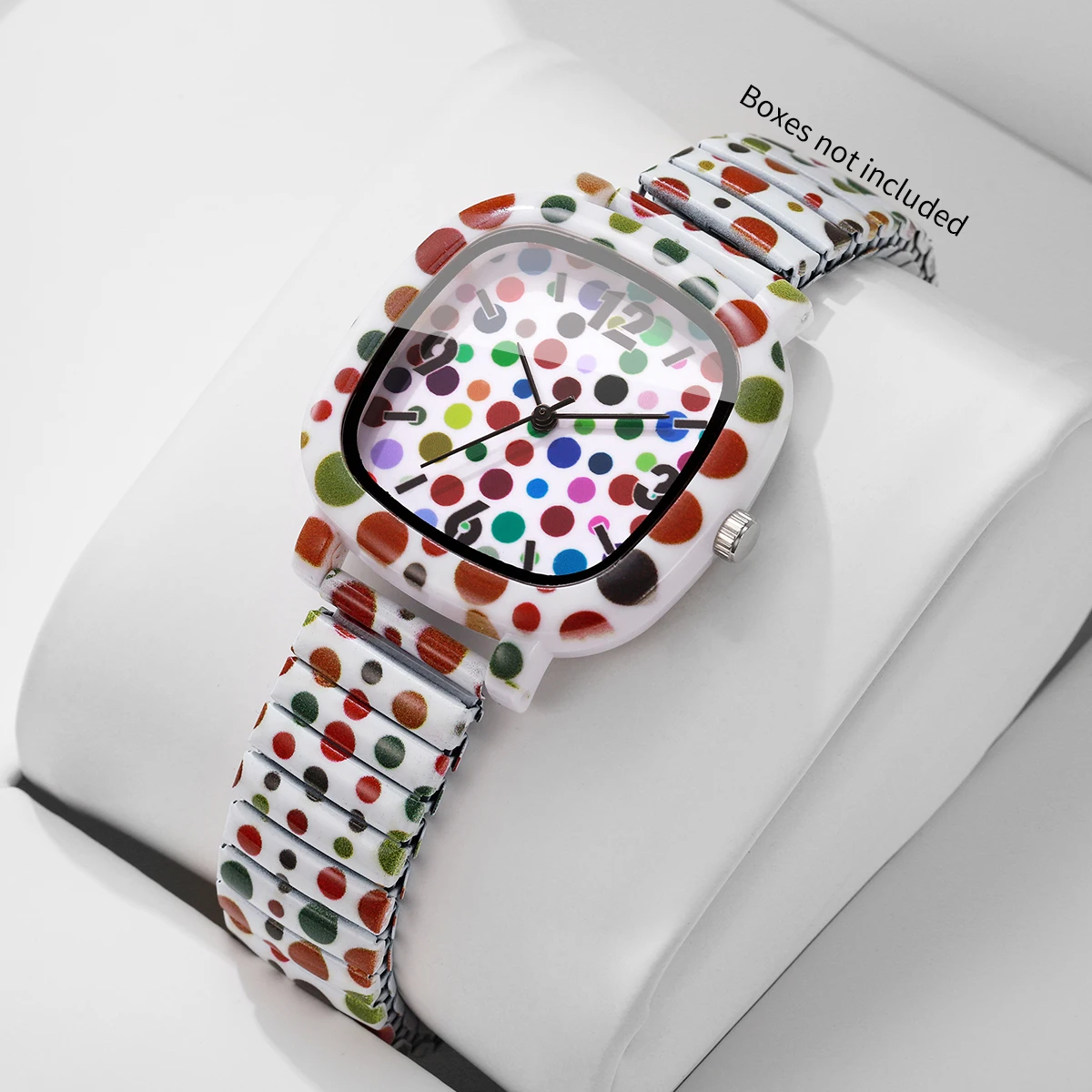 Fashion Square Women Watches Colorful Polka Dot Printed Elastic Stretch Strap Quartz Wristwatch Relogio Feminino（Without Box）