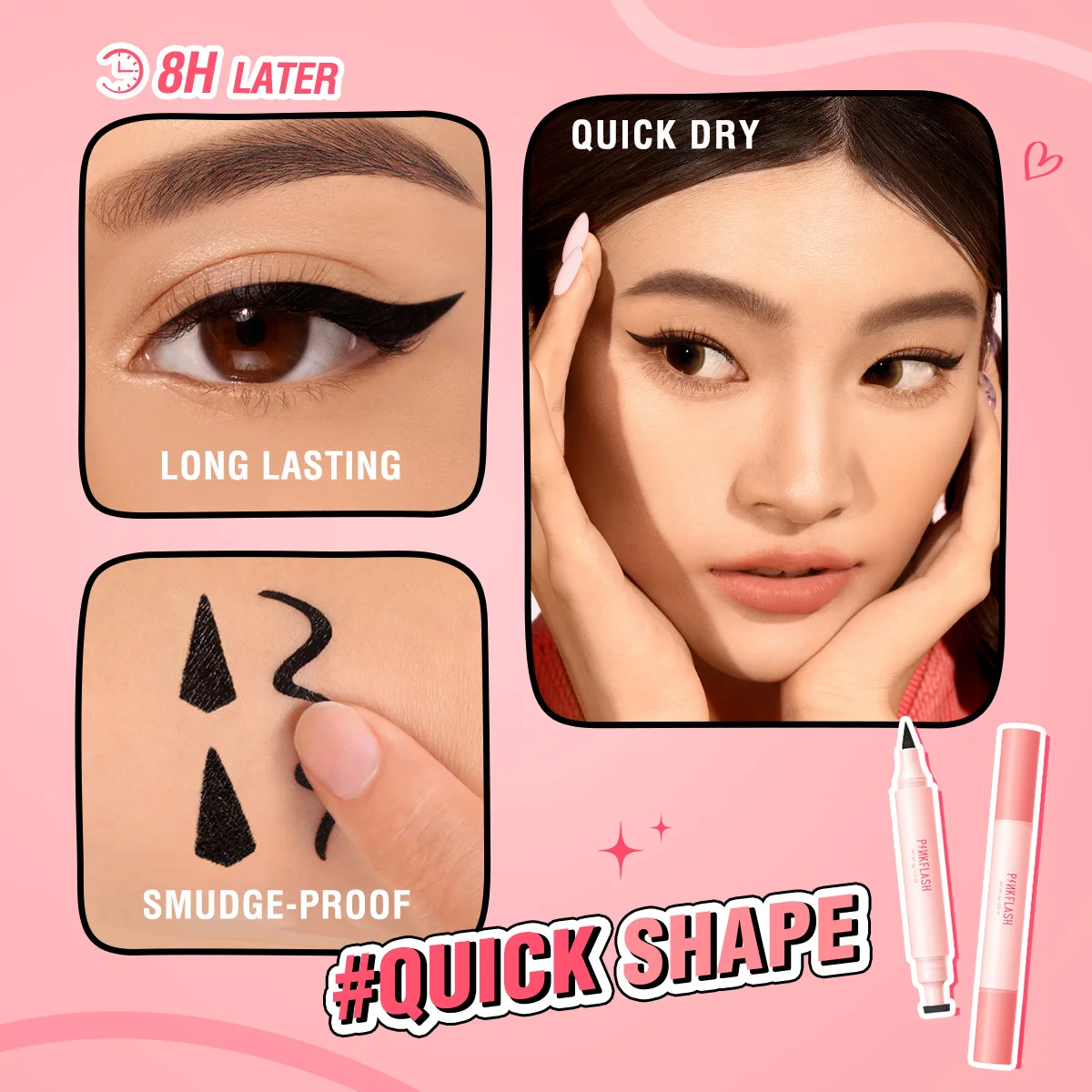 PINKFLASH 2 In 1 Quick-dry Black Liquid Eyeliner High Pigment Long Lasting Easy to Wear Eye Liner Stamp Pen Makeup Cosmetics