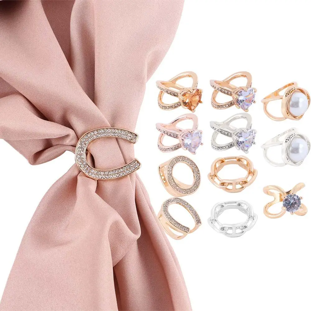 Women Fashion Jewelry Pearl Korean Style Brooches Silk Scarf Buckle Female Rhinestone Brooches Collocation Clothing Accessories