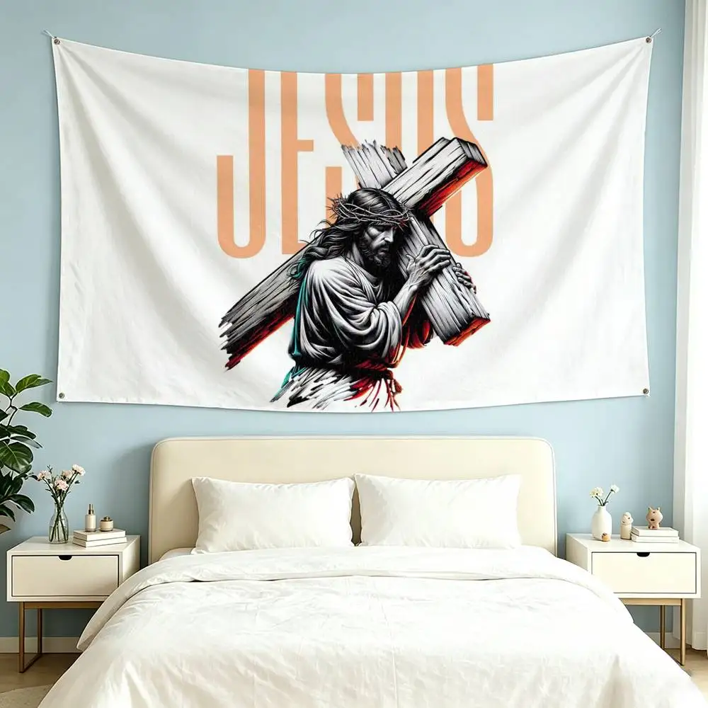 B-Bible Verse Jesus Christ Christian  Flags Wall Hanging Tapestry Outdoor Garage Room Decorative flag Background Blanket