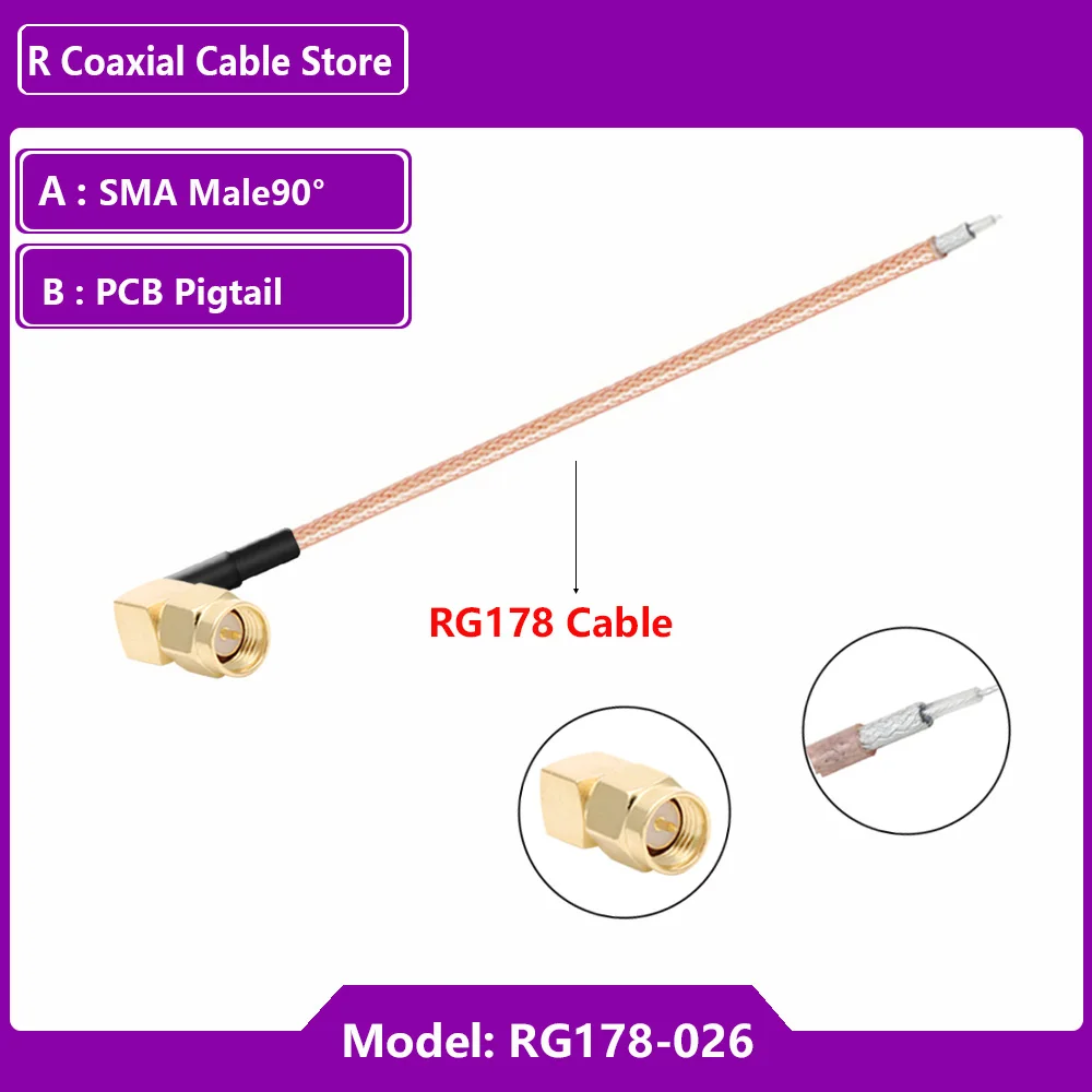 1 قطعة PCB ضفيرة إلى RP SMA ذكر SMA أنثى مستقيم 90 درجة محول RF محوري RG178 كابل ضفيرة واي فاي هوائي تمديد