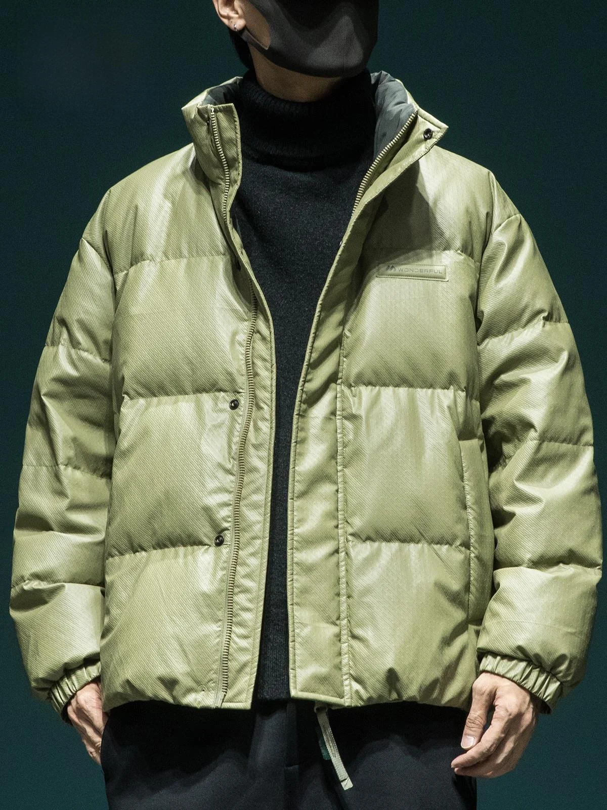 

New National Stand Thiened White Du down PU Leather Men's Winter Jaet Loose Fit Warm Stand Collar Ci Casual Sle