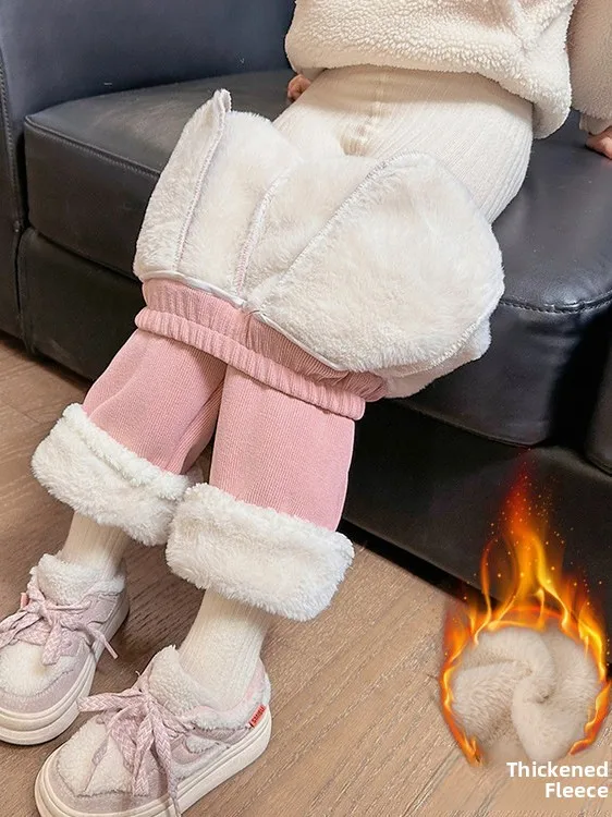 Pantalones Casuales de Invierno para Niñas, Forrados, Cálidos, Modernos, Versátiles, Largos, a la Moda, de Cintura Alta