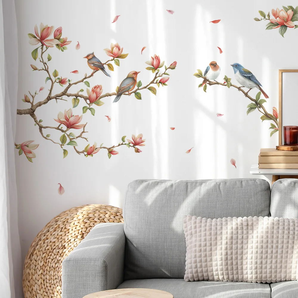 Magnolia branches bird bedroom living room porch home decoration wall stickers simple fashion selling