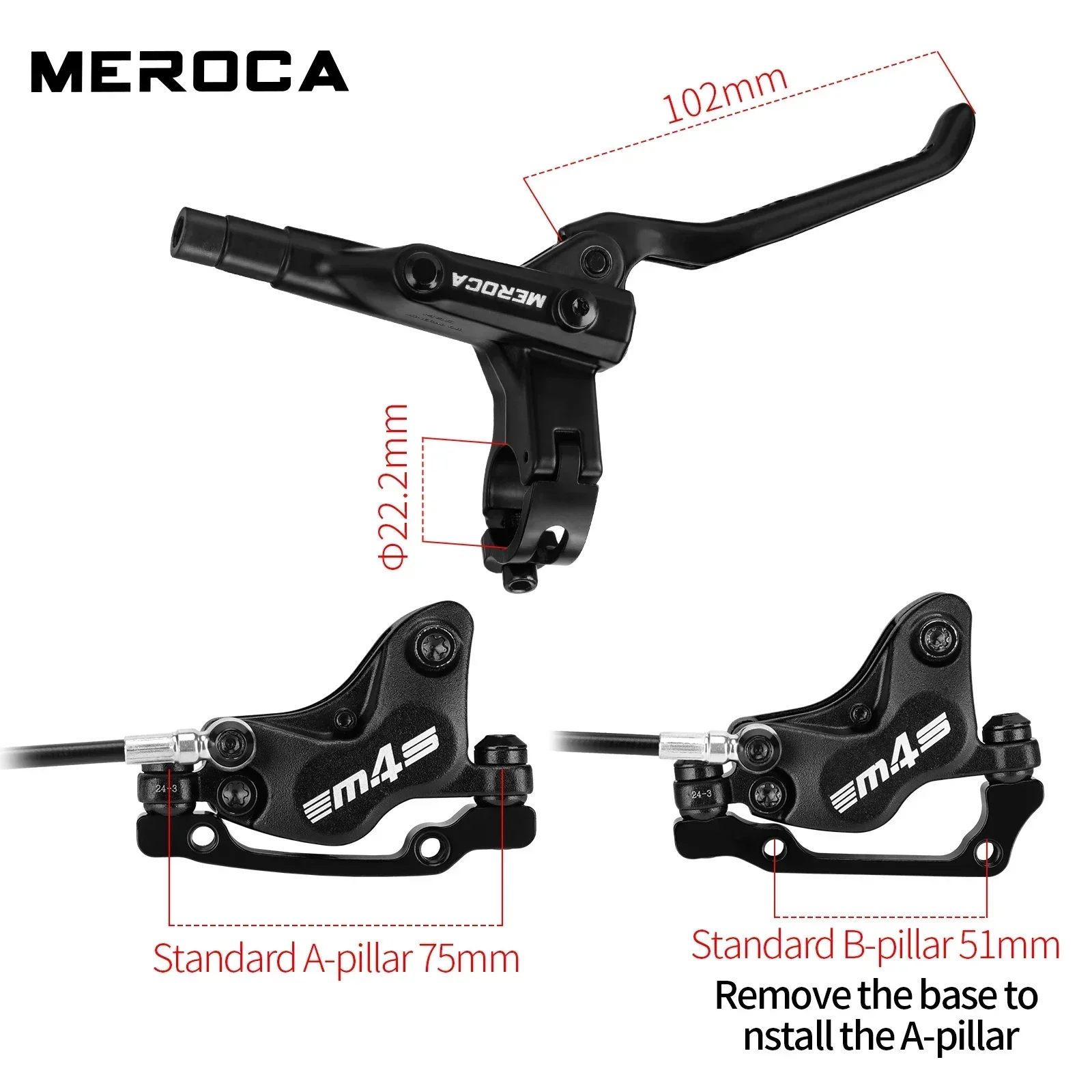 MEROCA M4S 4-Piston  Hydraulic mountain bike brake Left rearand Right front 850mm/1600mm For MTB Bicycle Disc Brake