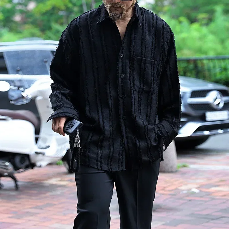 

Men's Casual Long Sleeve Shirts Brushed Solid Lapel Loose Soft Tops Shirts Male Retro Cardigan Streetwear Shirts for Men