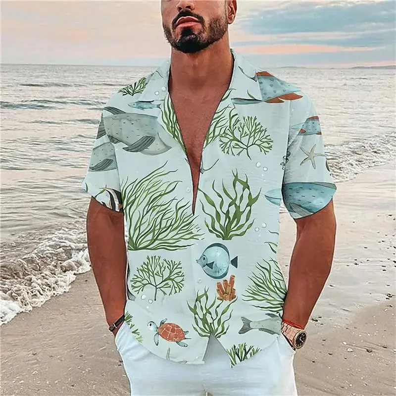 

New Vacation Hawaiian Shirt For Men Shirts 3d Print Short Sleeve Ocean Harajuku Streetwear Summer Man Clothing Men's Clothing