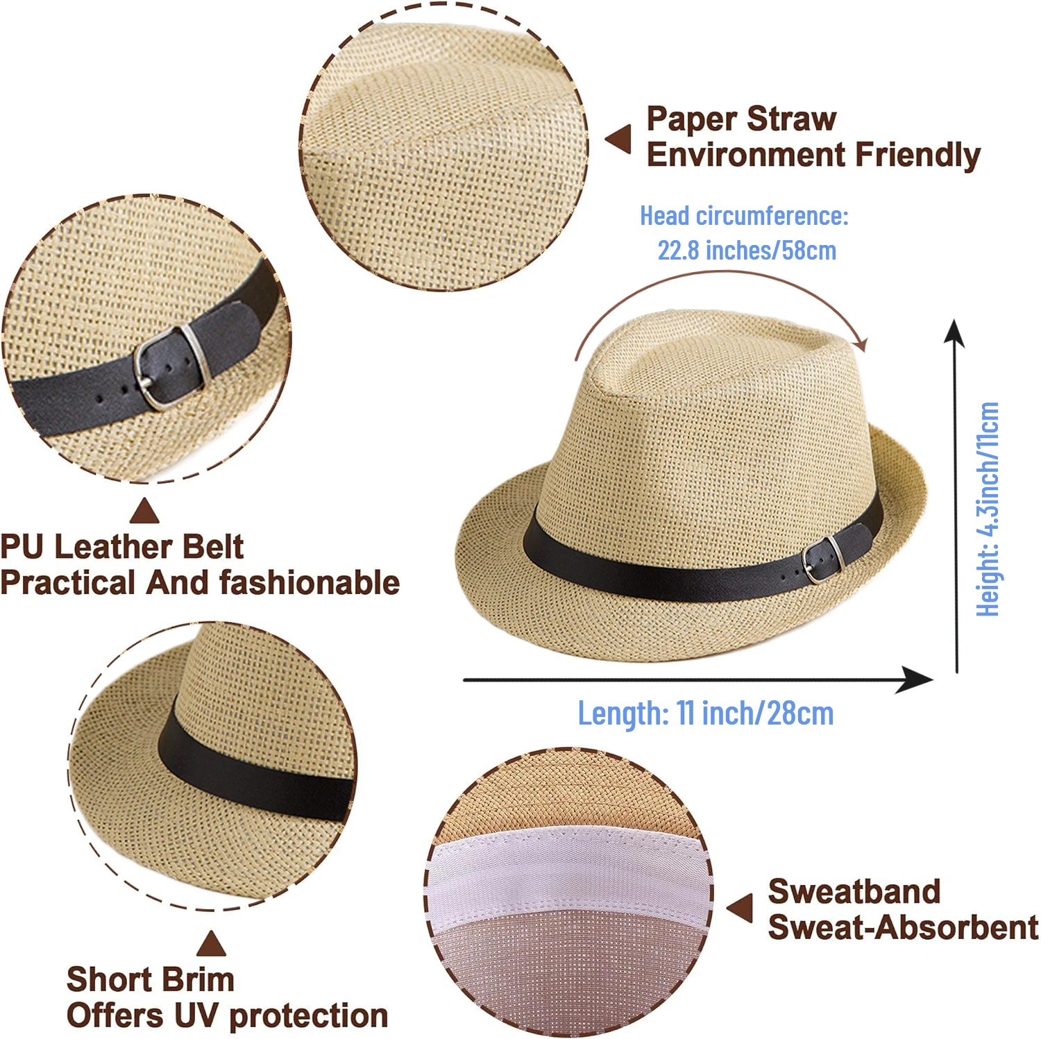 6-100PCS Straw Fedora Hats for Women Men Beach Panama Short 1920s Havana Party Hat Wedding Souvenirs for Guests Beach Sun Hat