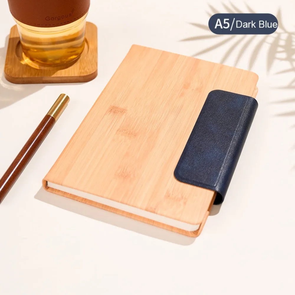 200 Pages A5 Notebook PU Leather Cover with Magnetic Buckle Business Office Notepad Wood Grain Bookmark Students Notebook
