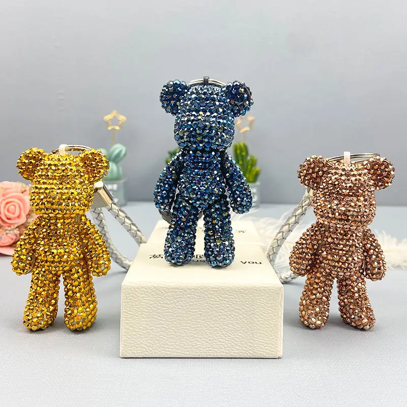 Cute Bear Diamond Painting Keychain Rhinestone Studded DIY Bag Pendant Kids Gift Souvenir Decorative Charm