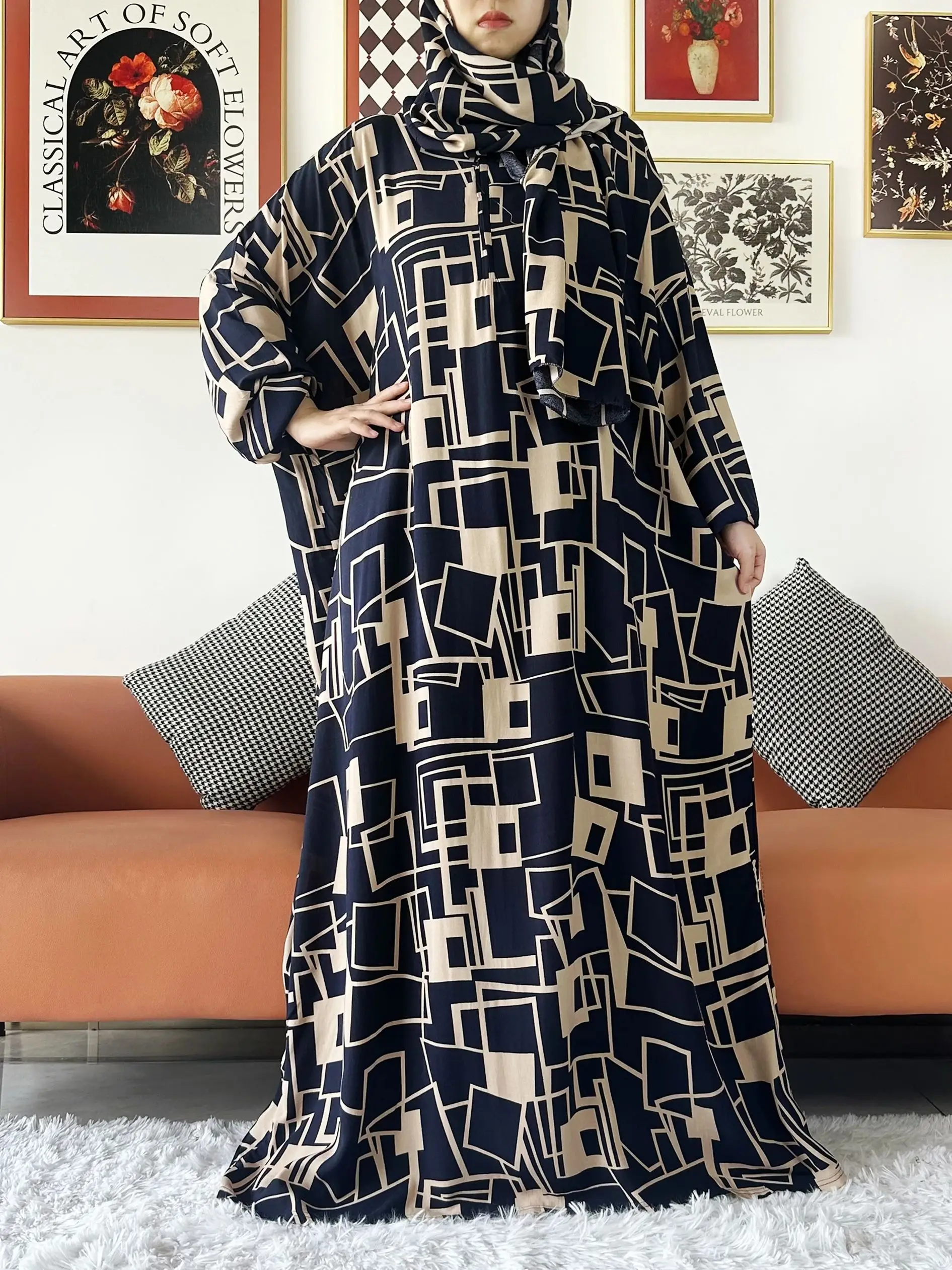 Abaya musulmana de algodón para mujer, ropa de oración Floral de Ramadán, Túnica de Oriente Medio de Dubái y Turquía, vestido africano suelto,