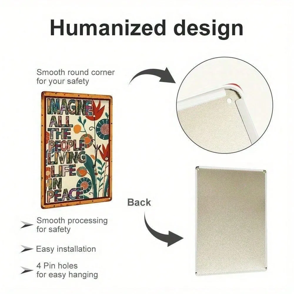 

Boho Metal "Imagine All The People" Garden Sign, Art Deco Outdoor Wall Decor for Ramadan 2026, Valentine's Day & Bohemian Yard