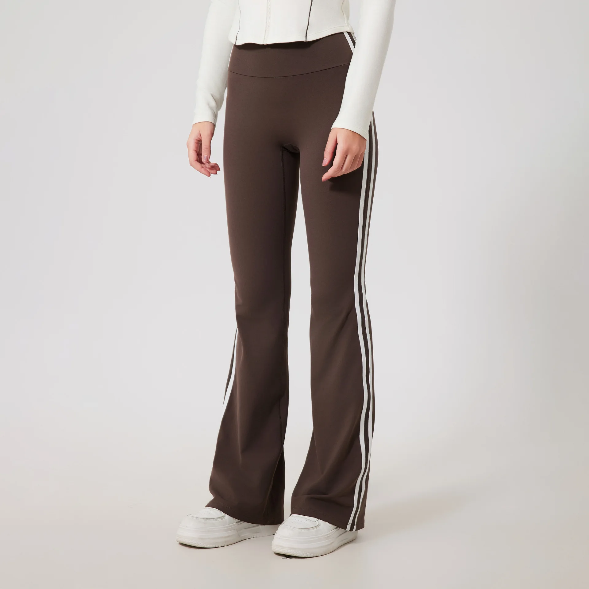 Spicy Girl High-Waisted Fleece Lined Running Sports Pants Peach Hip Lifting Cloud-like Elastic Flared Fitness Trousers