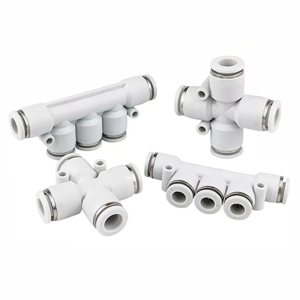 PK PZA White Pneumatic Quick Connector Four-Way Five Way Quick Connector Air Pipe PU Hose Plastic Connector 4 6mm 8mm 10mm 12mm