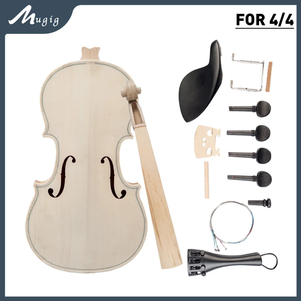 Mugig 4/4 3/4 1/2 1/4 1/8 Size Natural Solid Wood Acoustic DIY Violin Kit Spruce Maple Fiddle Neck Aluminum Alloy Tailpiece SET