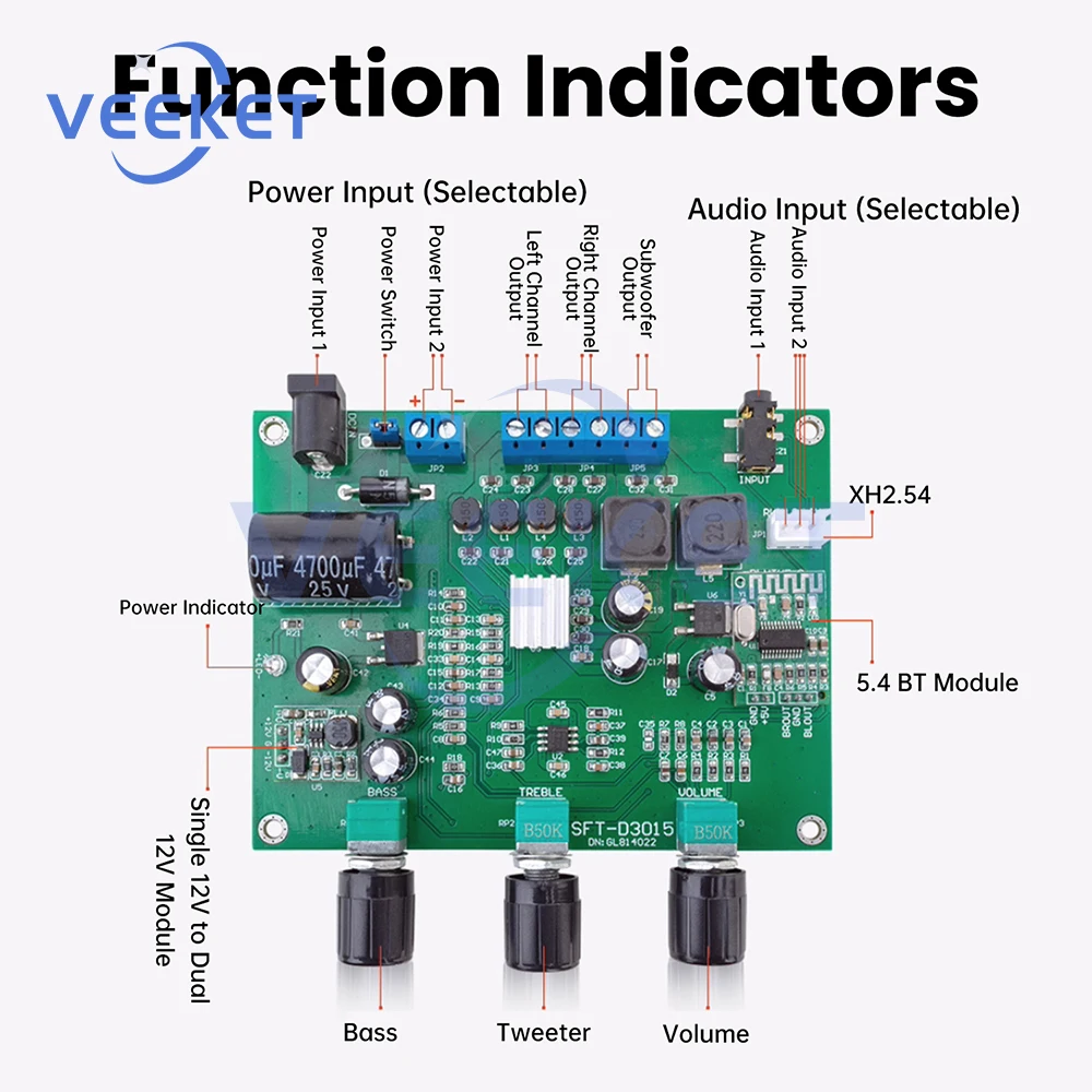 لوحة مضخم الصوت الرقمي بلوتوث 5.4 عالية الطاقة 2*15 واط + 30 واط وحدة مضخم الصوت لتضخيم الطاقة الصوتي #4
