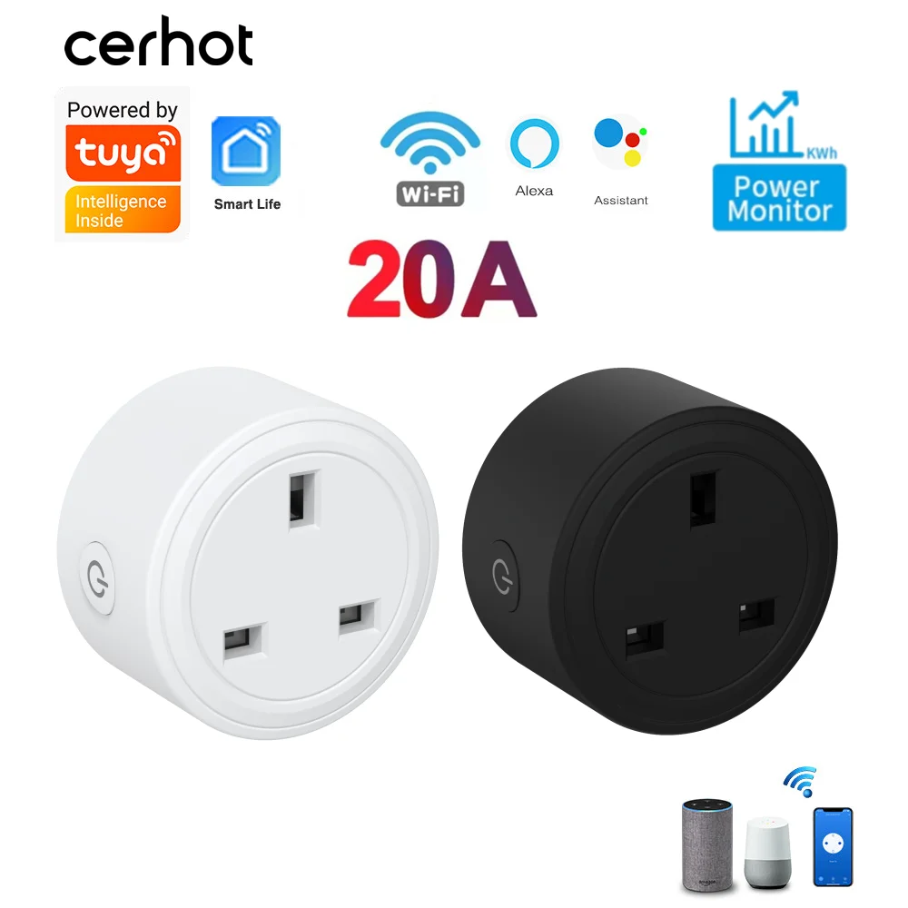 

Cerhot Tuya WiFi Smart Socket UK Plug 3pin Adapter Home Alexa Voice Control With Energy Monitering Timer Function Power Outlet