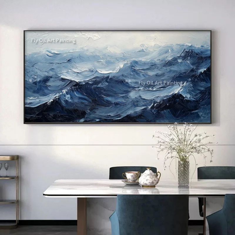 Handmade Canvas Wall Art Heavy Impasto Oil Painting Blue Ridge Mountain Abstract Wall Decor For Interior