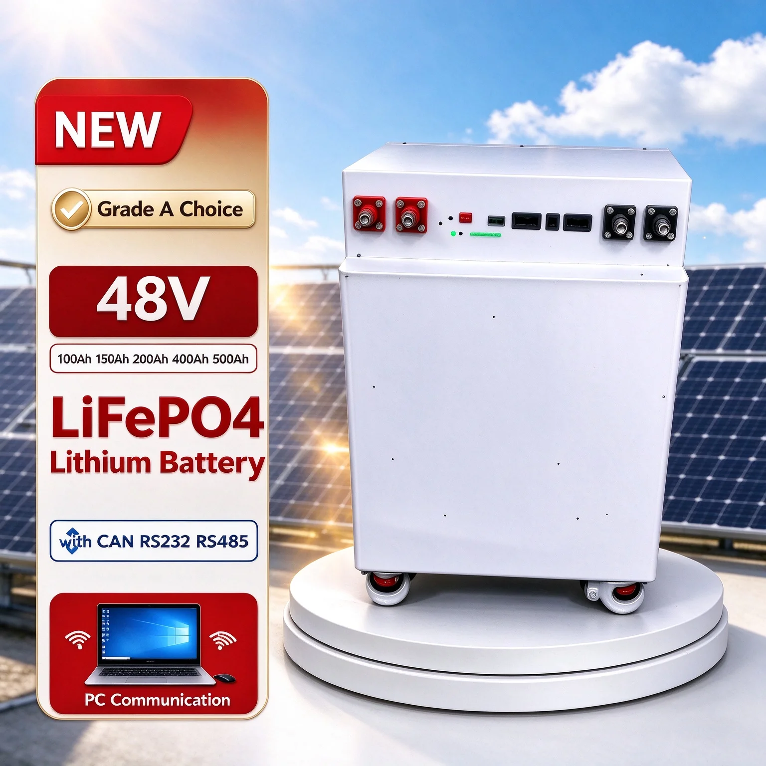 200Ah 48v 100AH 150Ah 48v 400Ah 500Ah Lifepo4 Lithium Batterry CAN RS232 RS485 For Solar Energy Storage System With Wheels