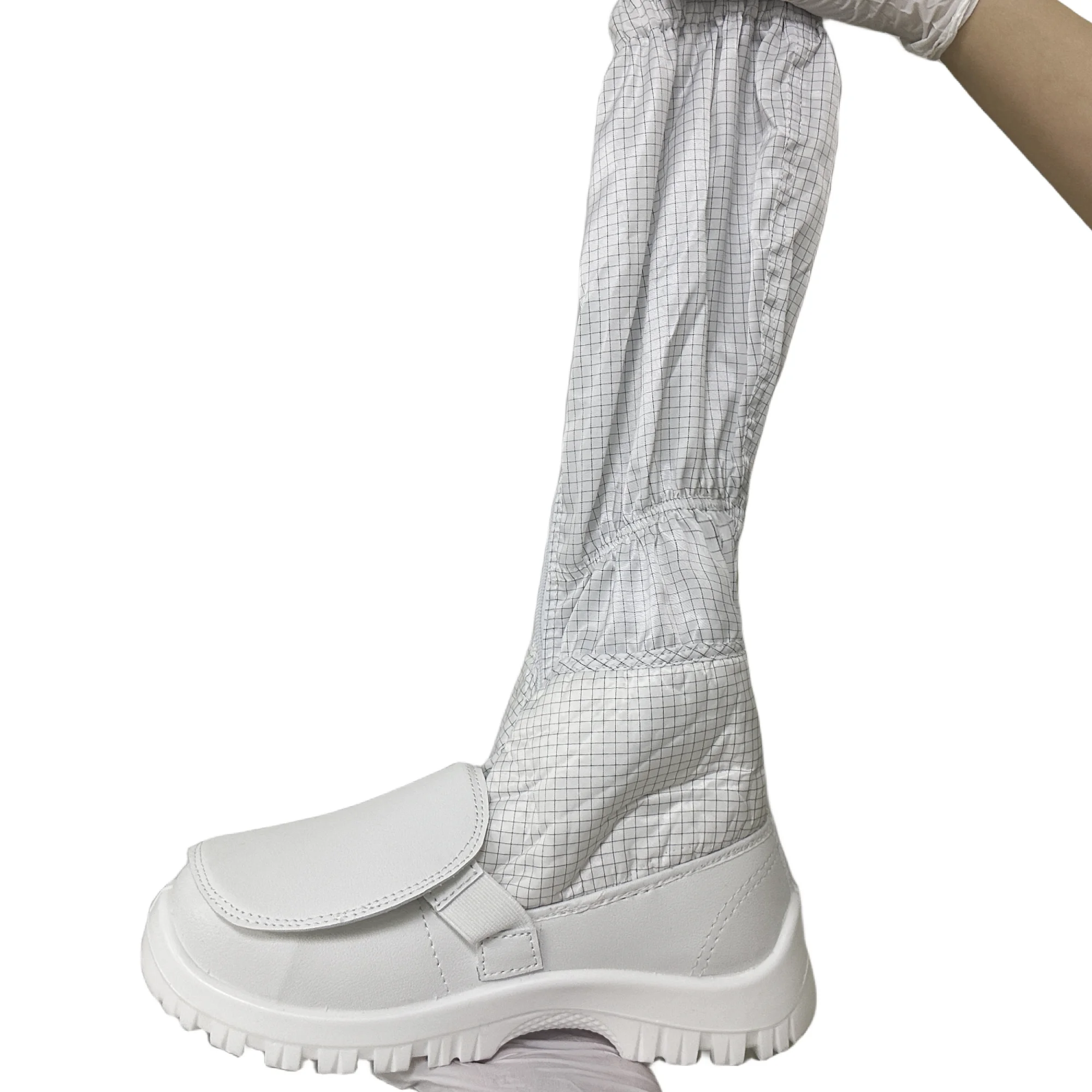 Cleanroom Lab Pu Sole Customized Dust Proof Esd Booties Protect Instep Toe Autoclavable Fabric Zipper Antistatic Safety Boots