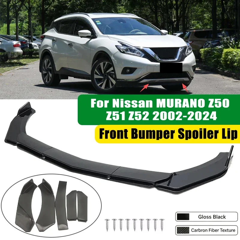 For Nissan MURANO Z50 Z51 Z52 2002-2024 5Pcs ABS Car Front Bumper Lip Spoiler Splitter Body Kit Canard Tuning Accessories