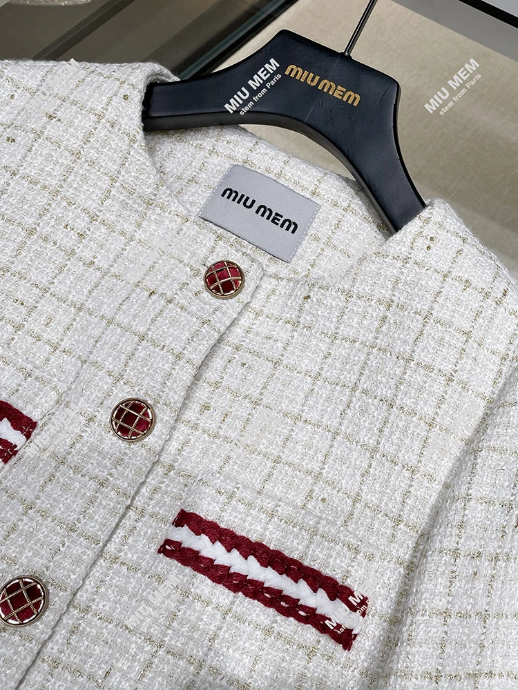 

Miumem Luxury Women's Autumn Winter Tweed Jaet And Skirt Set Faionable Ele Sle Long Sve Button Closure