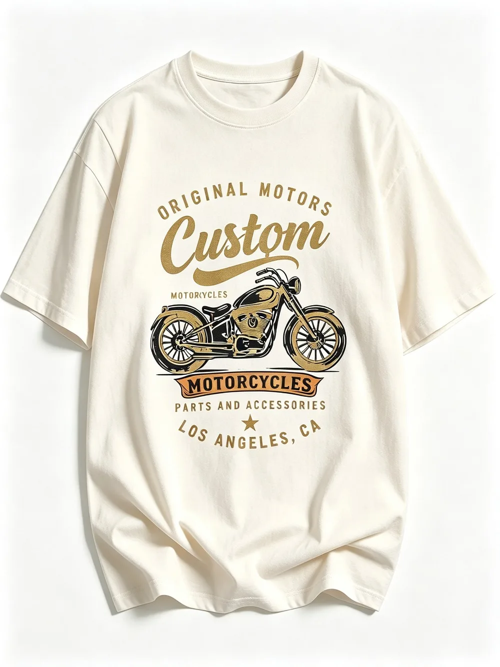 2026 Now Men Original Motors Custom Vintage Chopper Motorcycle Print Short‑Sleeve T‑Shirt, California Biker Style, Street Trend,