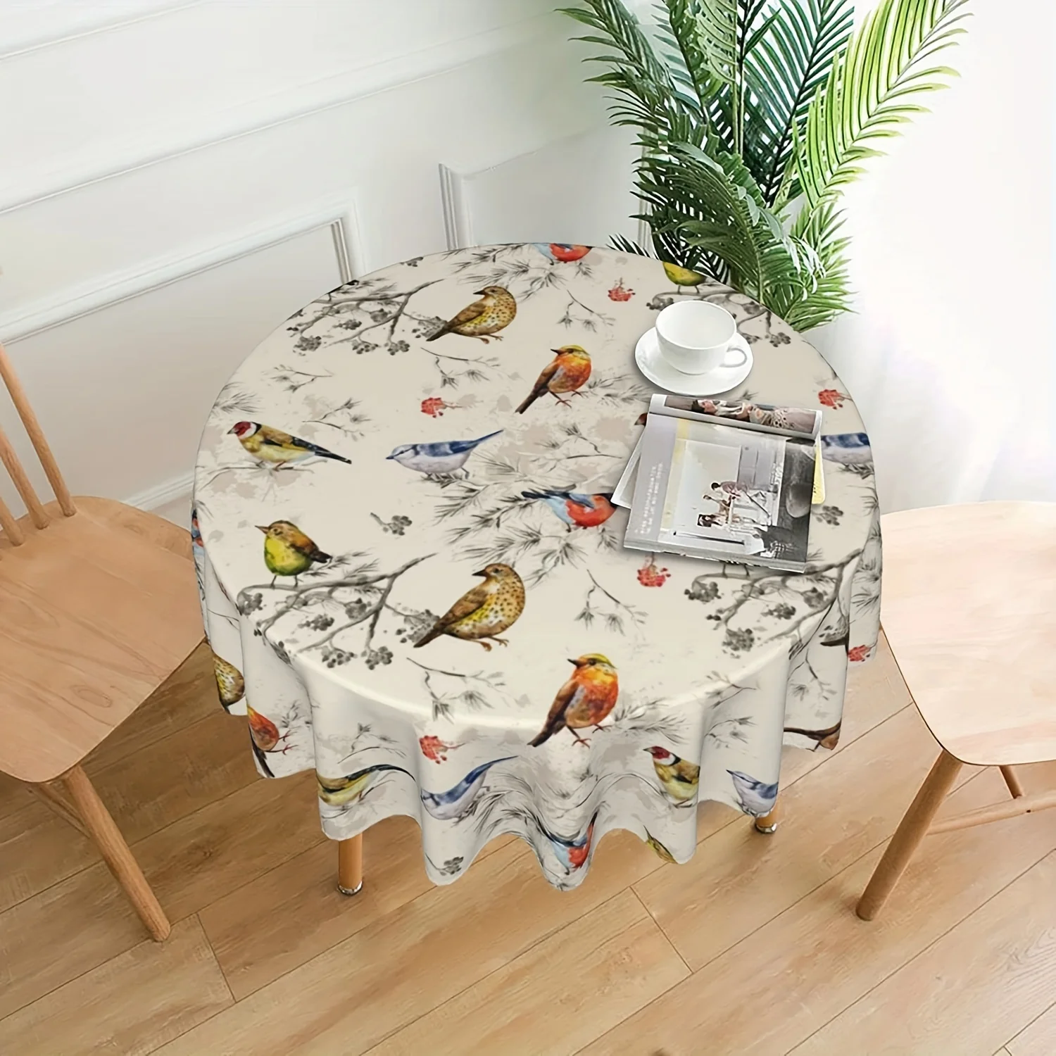 Colorful Bird Tablecloths, Bohemian Round Table Cover, Stain Resistant And Waterproof, Wrinkle Resistant Tablecloth, Gift, Holid