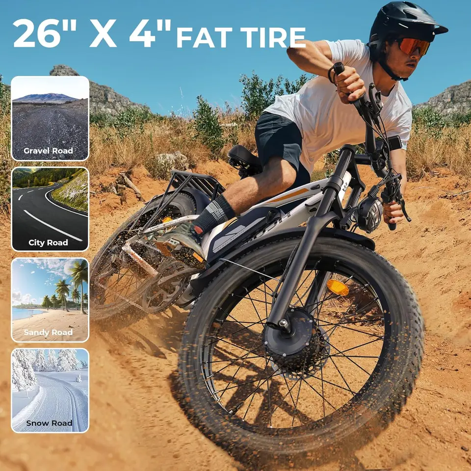 6000W Max 50 MPH up to100 Mile Dual Motor E-Bike for Adults, 60V 1200Wh Long-Lasting Battery with 26" Fat Tire All Terrain Adult image 7