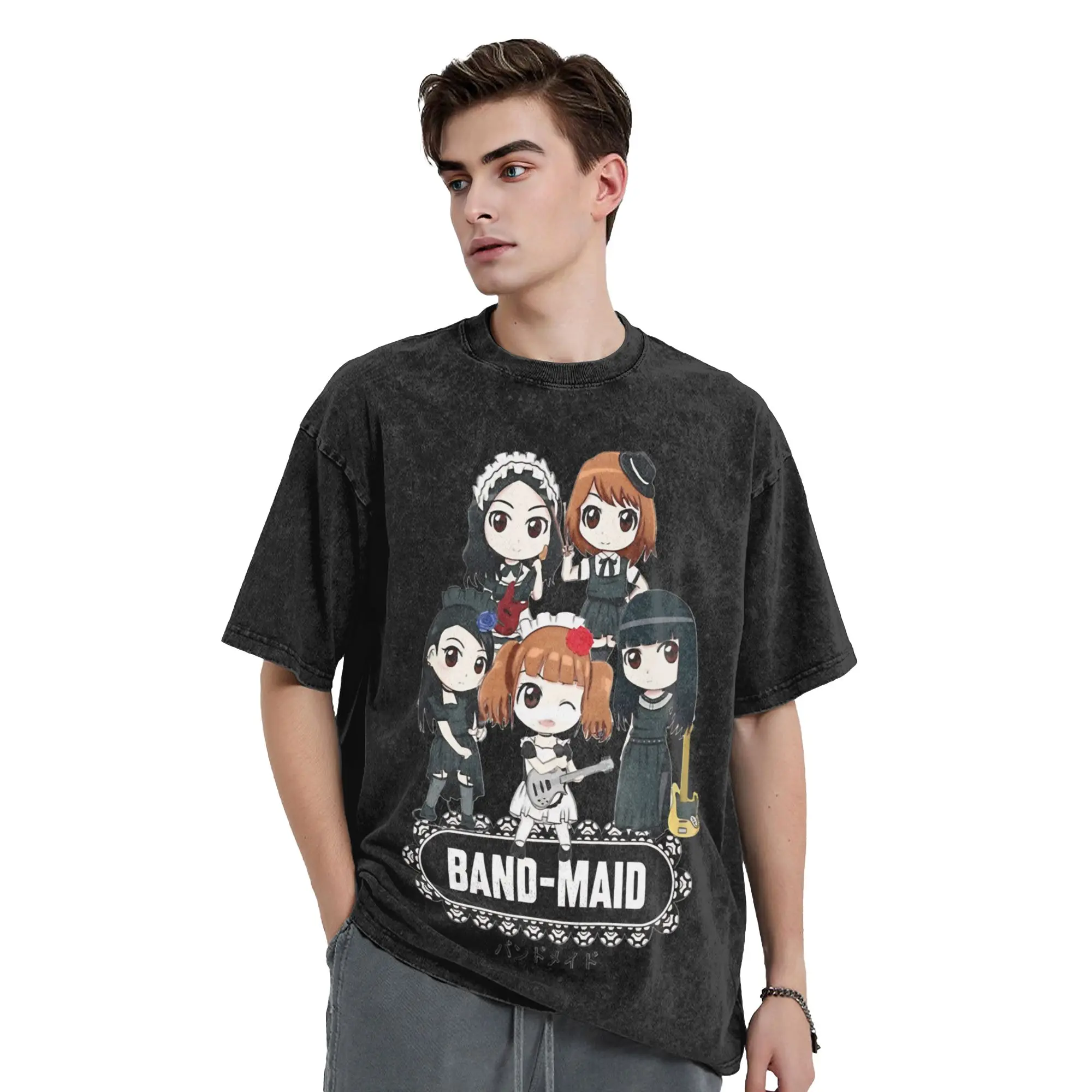 Music Retro Band Maid  Washed T Shirt Streetwear Hip Hop Fashion T-Shirts  Tees Men Women Short Sleeve Oversize Summer