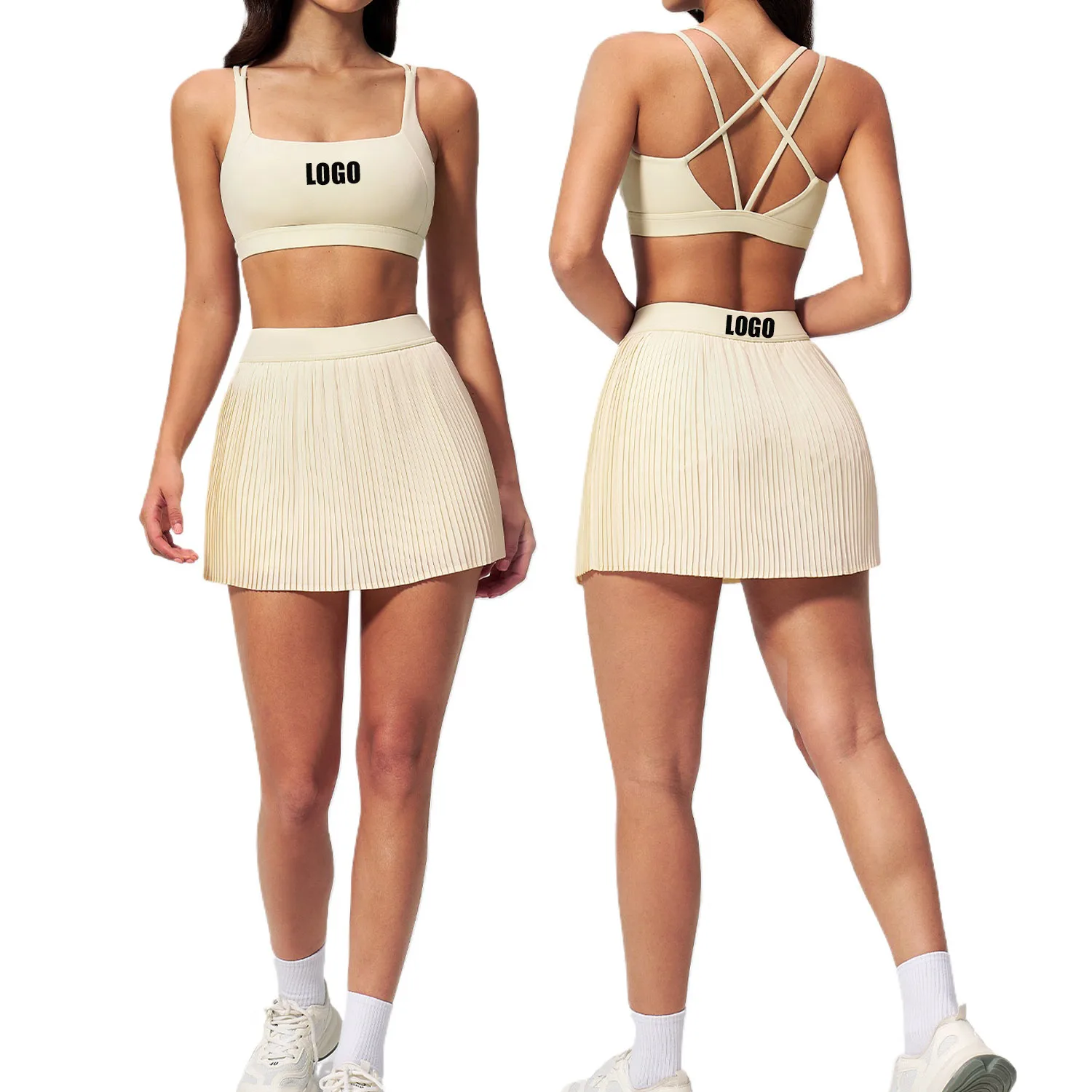 

Custom LOGO women's yoga shock-proof bras breathable sports fitness skirts pocket quick-drying tennis skirts two-piece set