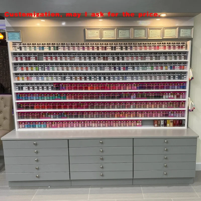 مخصص. عرض طلاء الأظافر حامل خشبي خزانة عرض مستحضرات التجميل